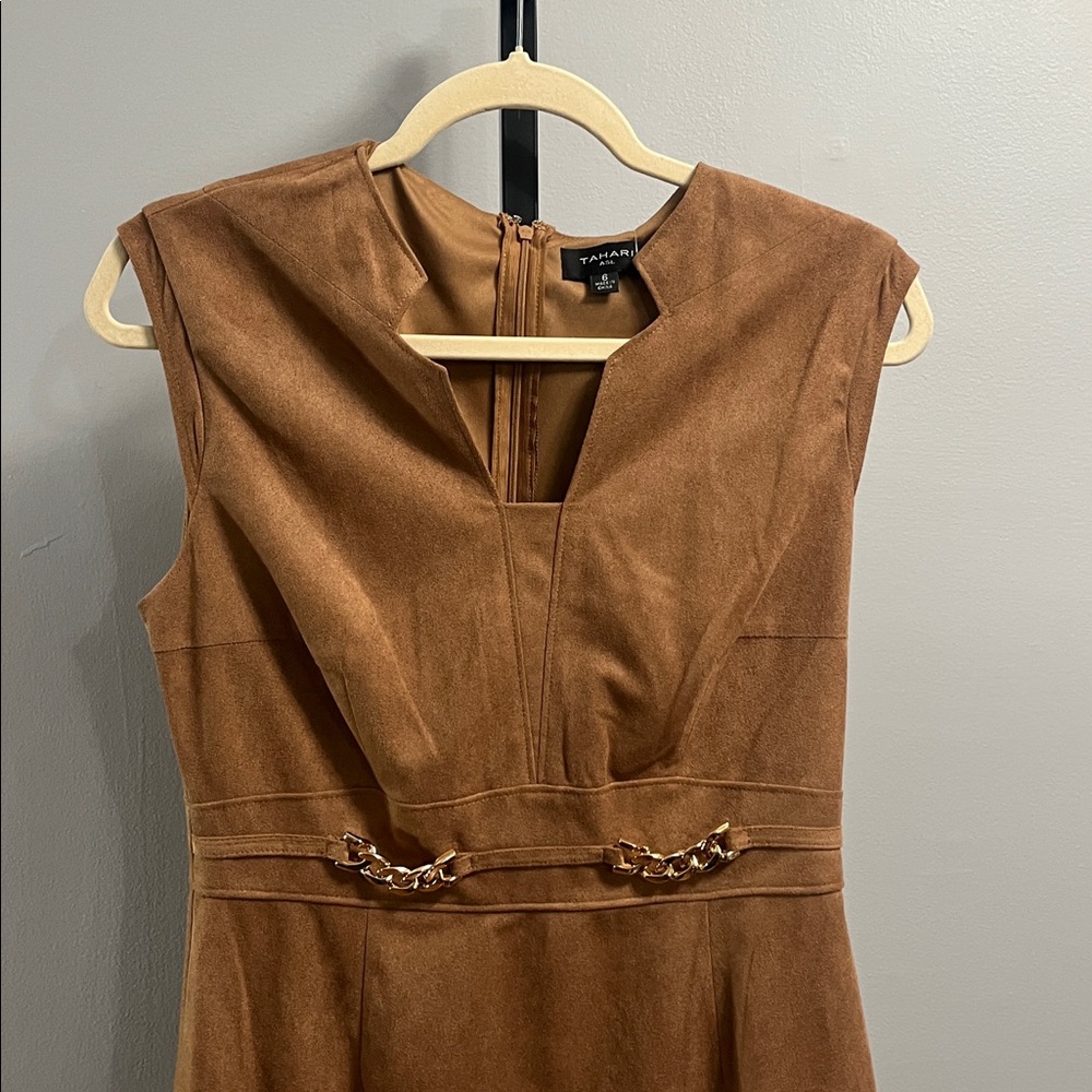 Tahari ASL Brown Mini Dress with Chain Detail Sz 6 nwt women’s dress #901 - Picture 2 of 10